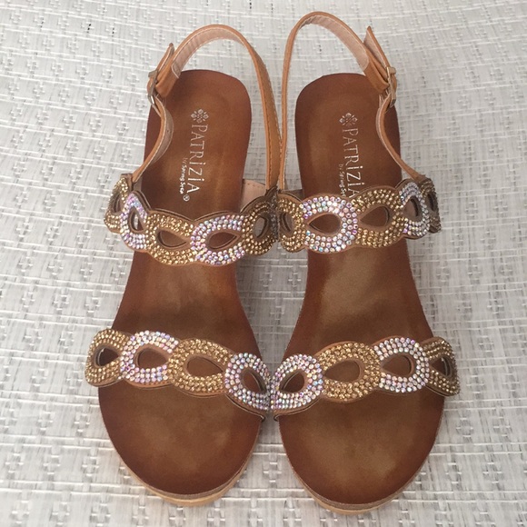 Spring Step Shoes - Bedazzled Tan Wedges